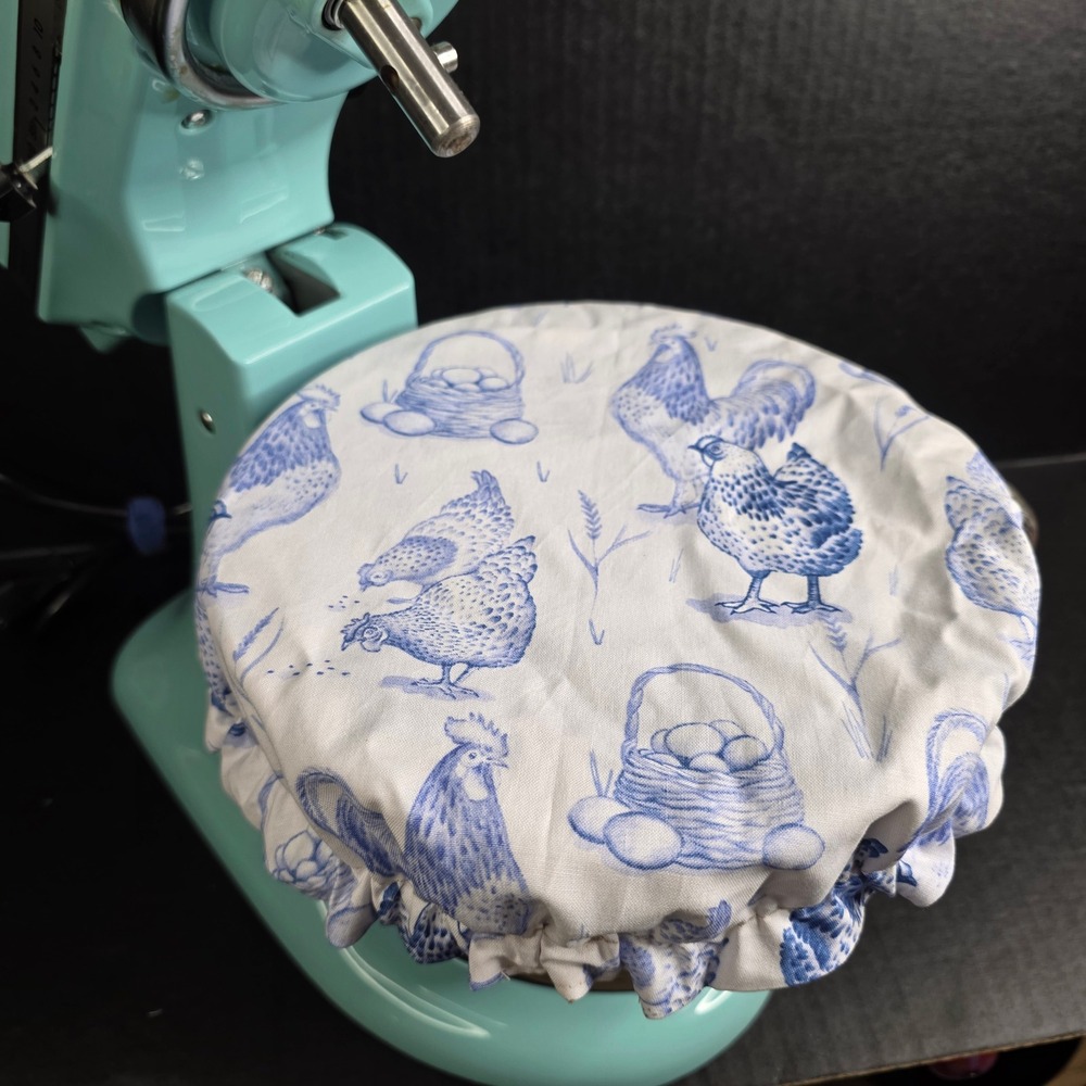 White Country Blue Chickens Floral KitchenAid Mixer Mixing Bowl‎ Cover Baking